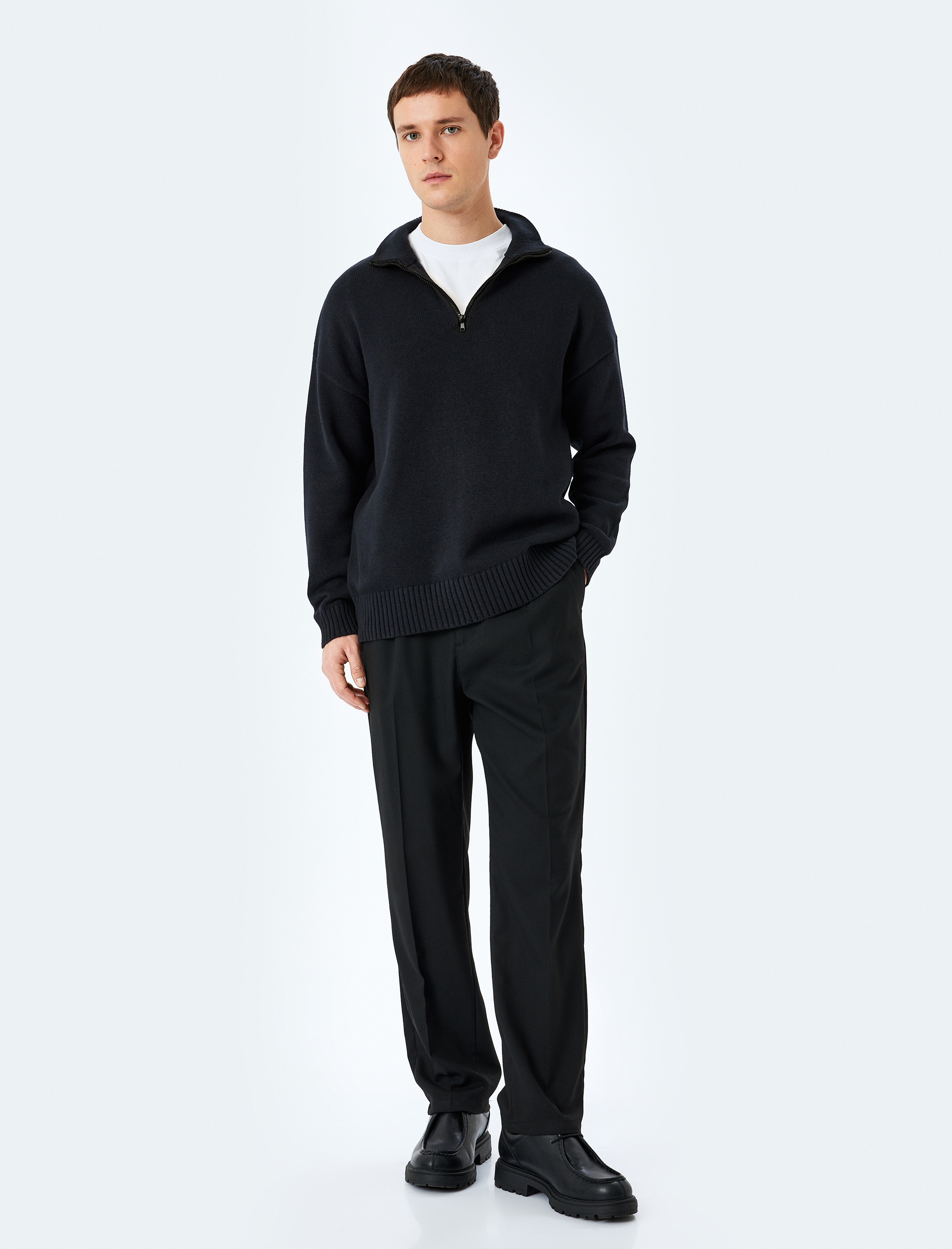 Triko Kazak Yarım Fermuarlı Basic Pamuklu