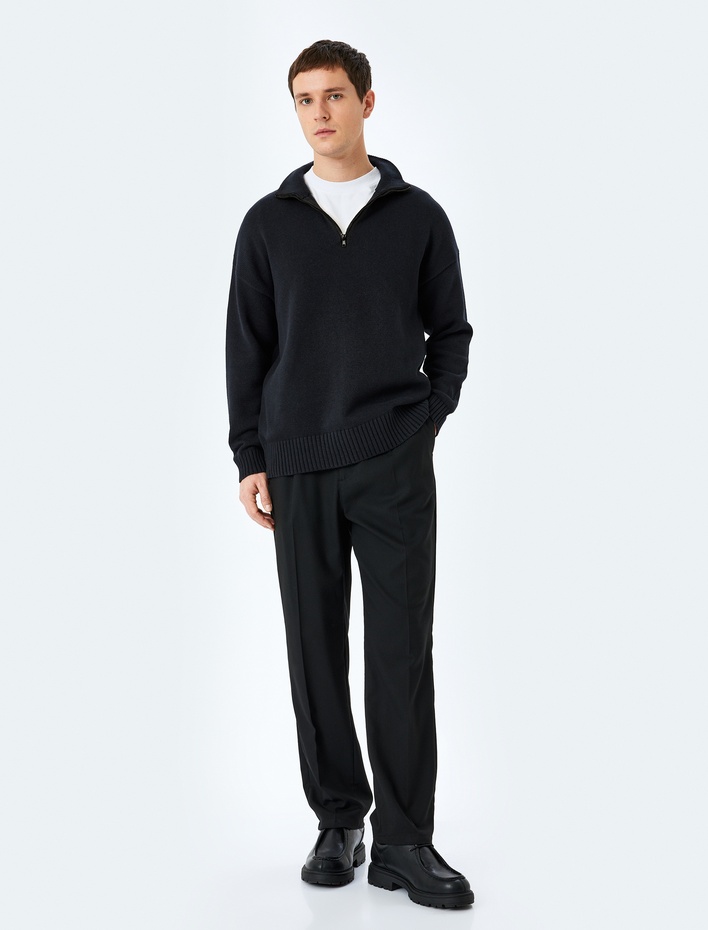  Triko Kazak Yarım Fermuarlı Basic Pamuklu