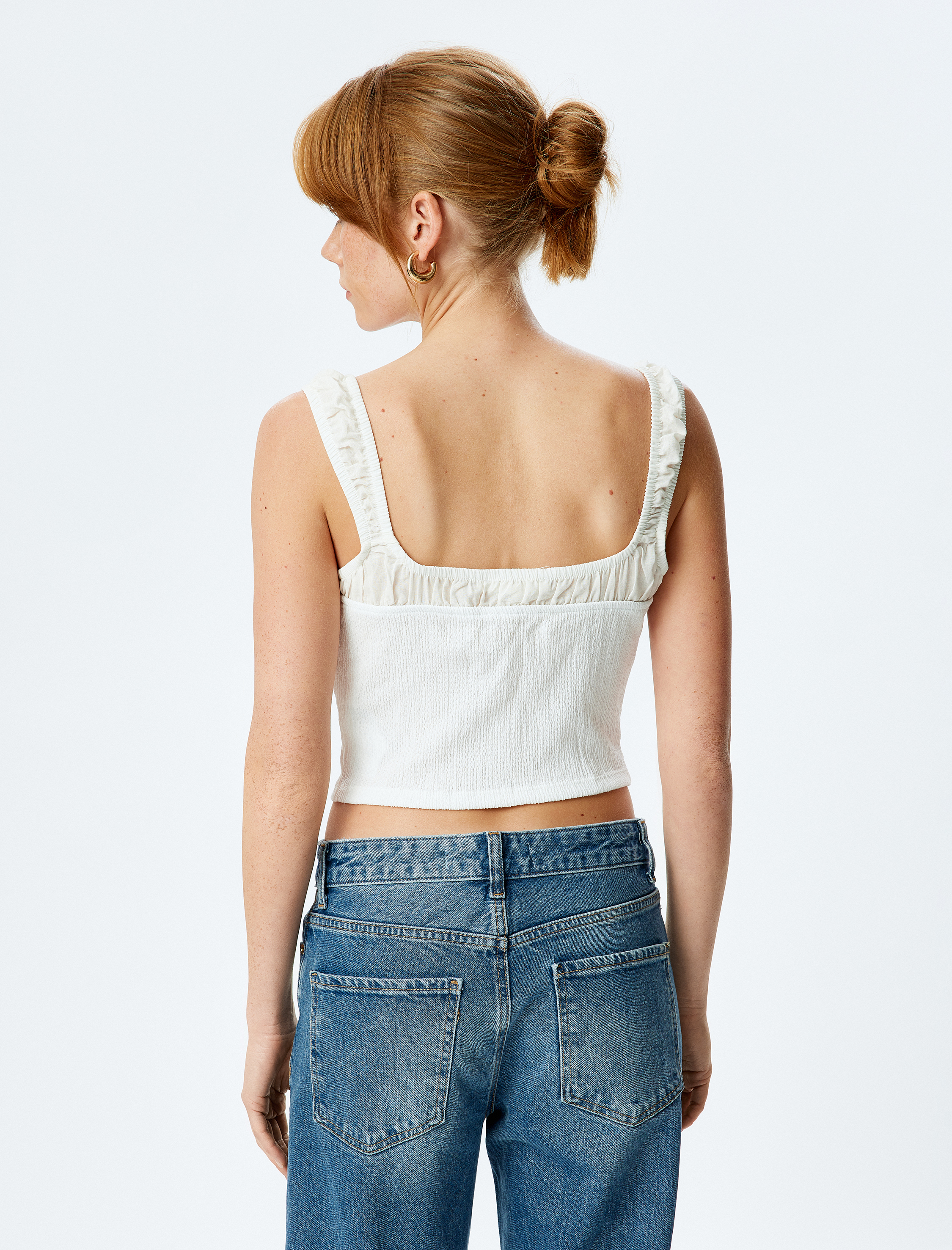   Slim Fit Bağcıklı Kalp Yaka Kalın Askılı Üst