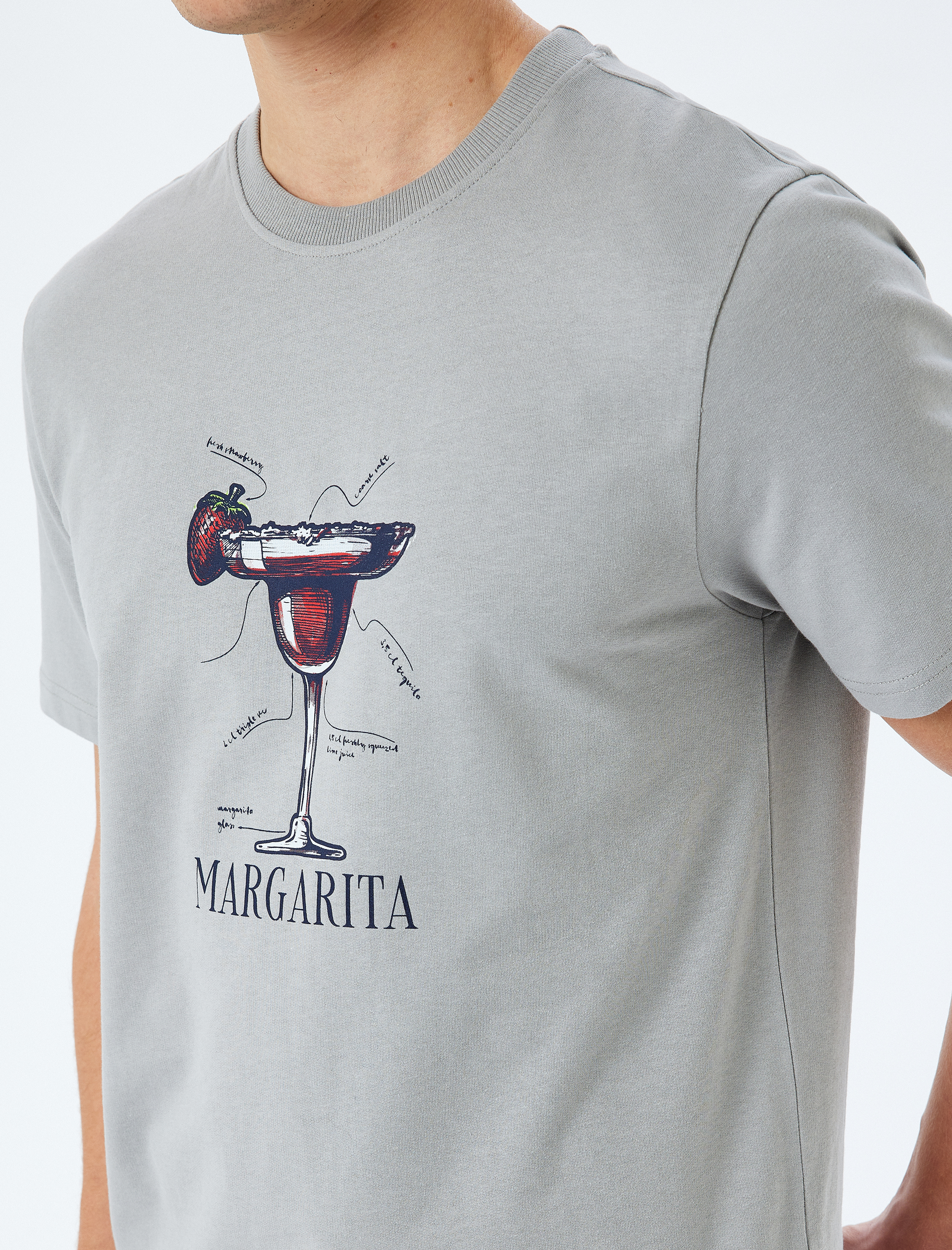   Bisiklet Yaka Etiket Detaylı Regular Fit Pamuklu Tok Kumaş Baskılı Kısa Kollu Tişört