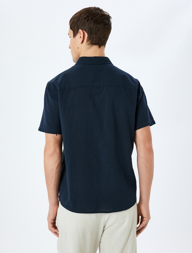 Kısa Kollu Pamuklu Cep Detaylı Slim Fit Gömlek_3