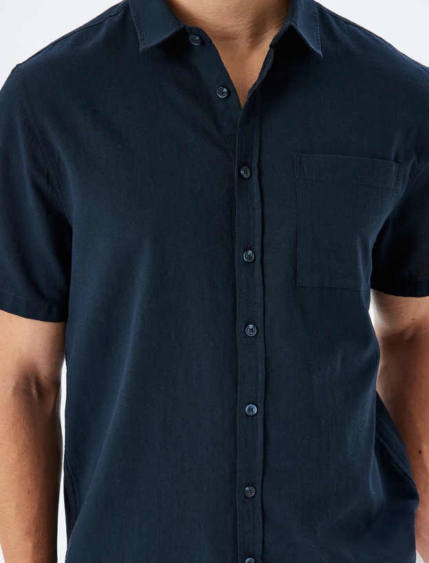 Kısa Kollu Pamuklu Cep Detaylı Slim Fit Gömlek_4