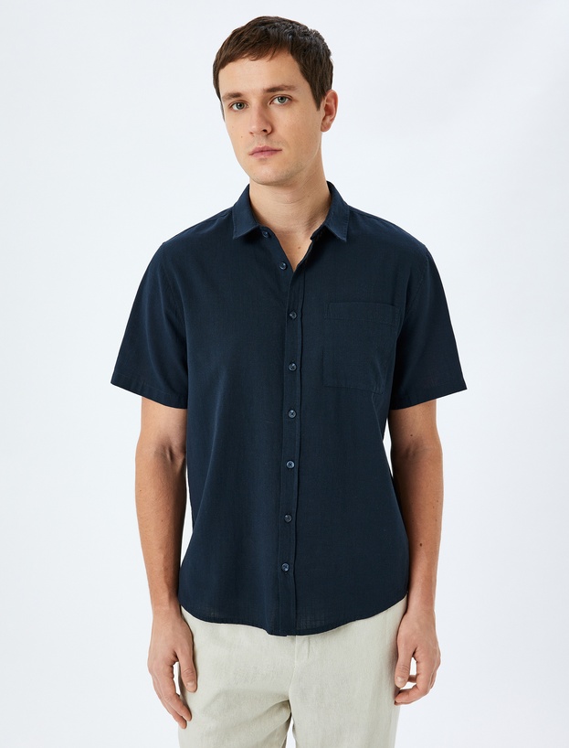 Kısa Kollu Pamuklu Cep Detaylı Slim Fit Gömlek_2