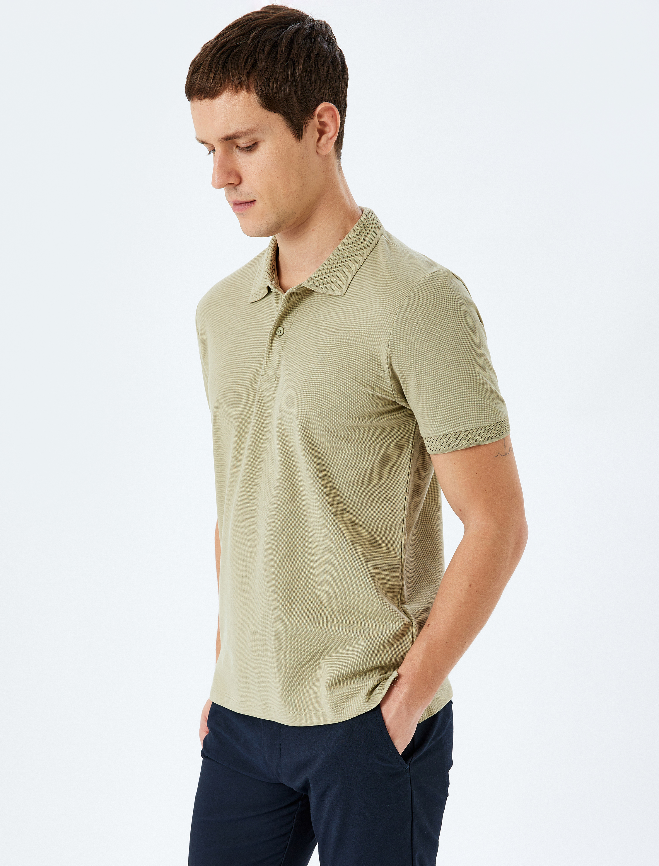   Slim Fit Kısa Kollu Pike Kumaş Pamuklu Polo Yaka Tişört