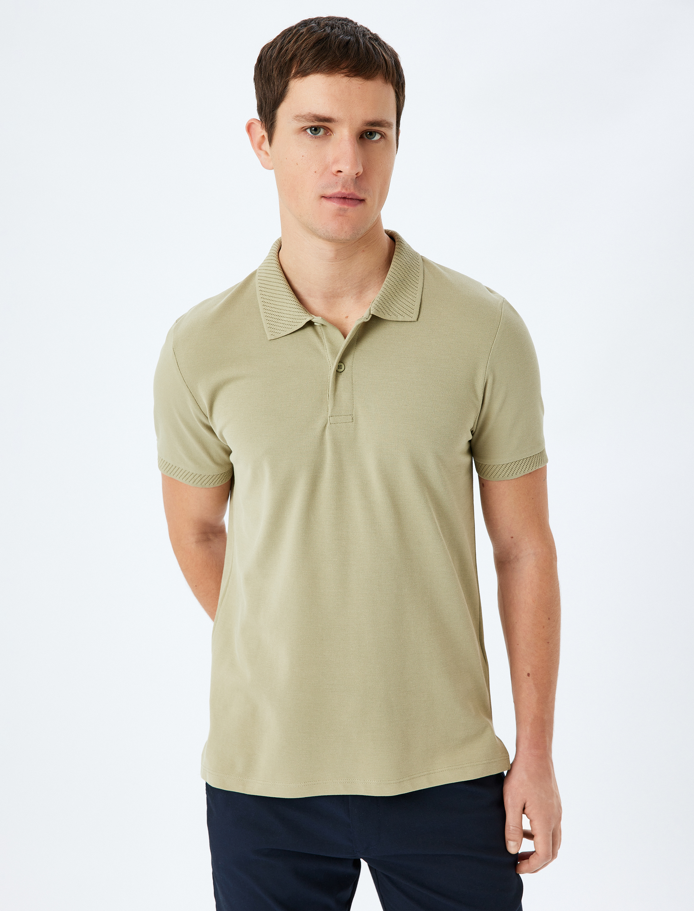   Slim Fit Kısa Kollu Pike Kumaş Pamuklu Polo Yaka Tişört