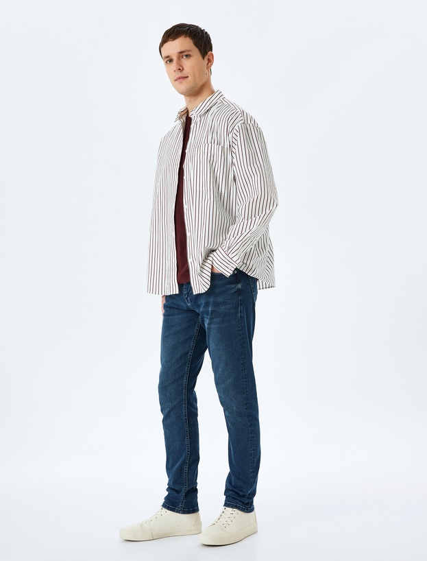 Normal Bel Pamuklu Slim Fit Denim Pantolon - Brad Jean_0