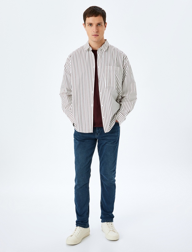Normal Bel Pamuklu Slim Fit Denim Pantolon - Brad Jean_1