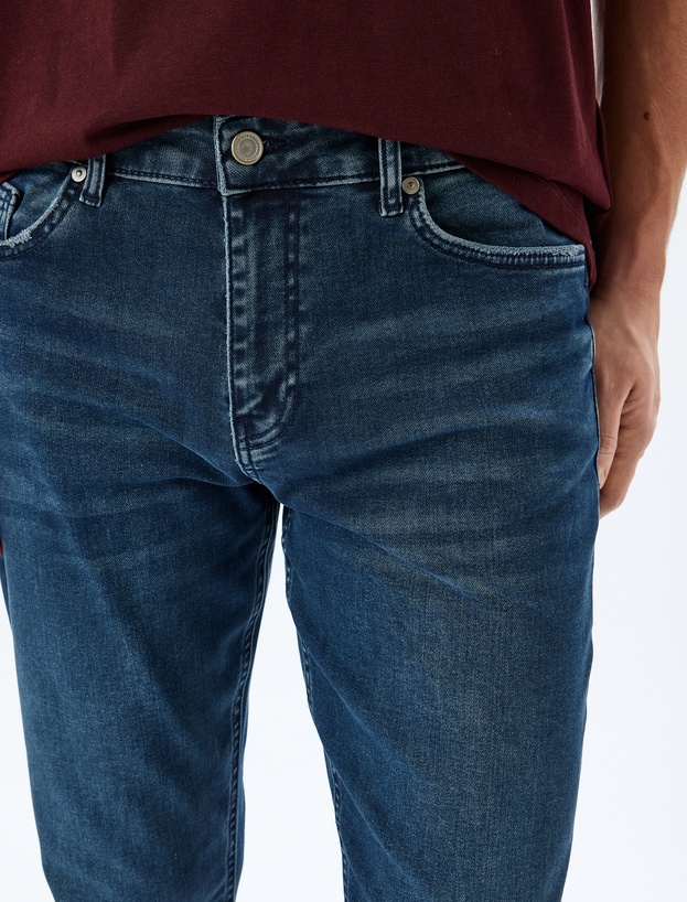 Normal Bel Pamuklu Slim Fit Denim Pantolon - Brad Jean_4