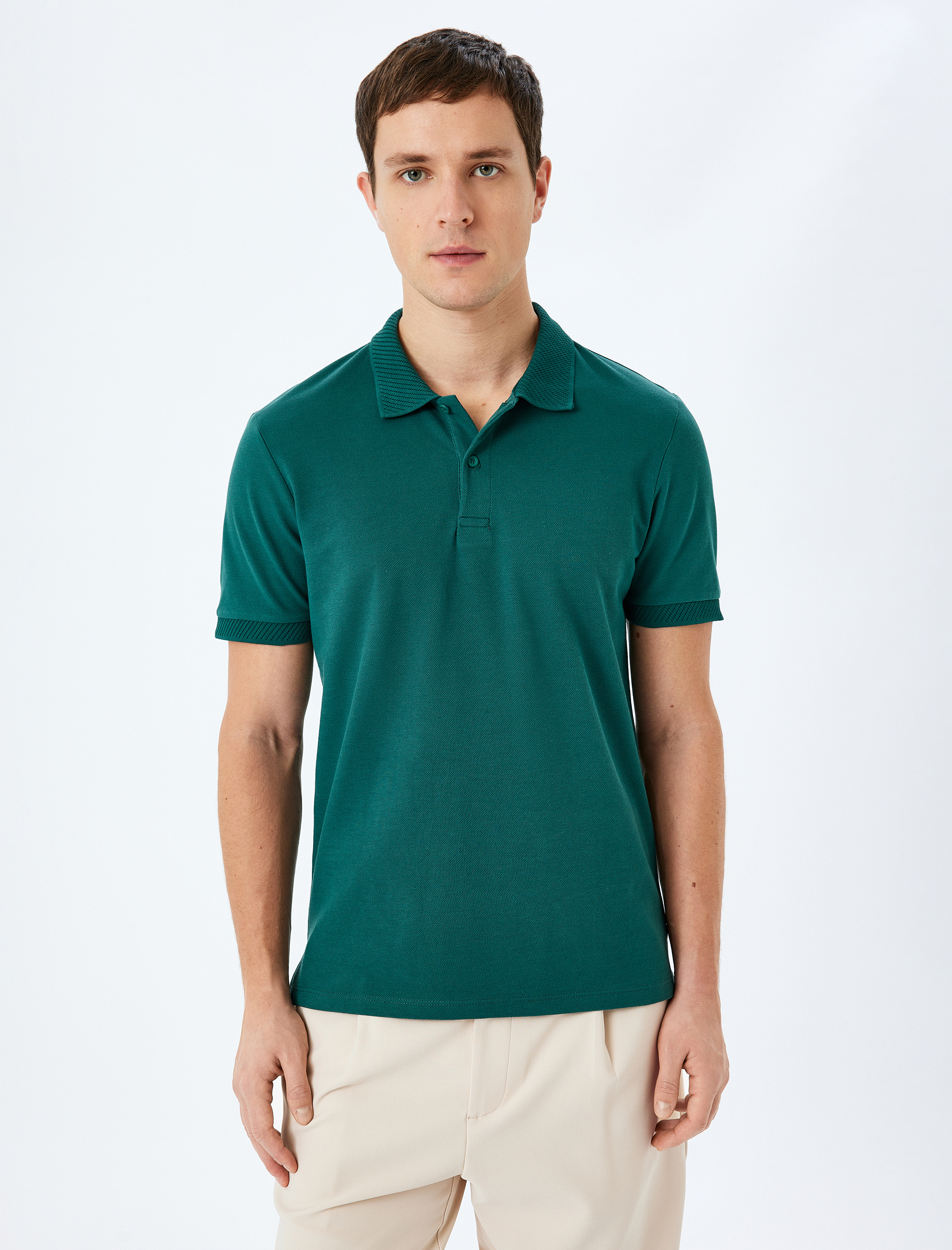   Slim Fit Kısa Kollu Pike Kumaş Pamuklu Polo Yaka Tişört