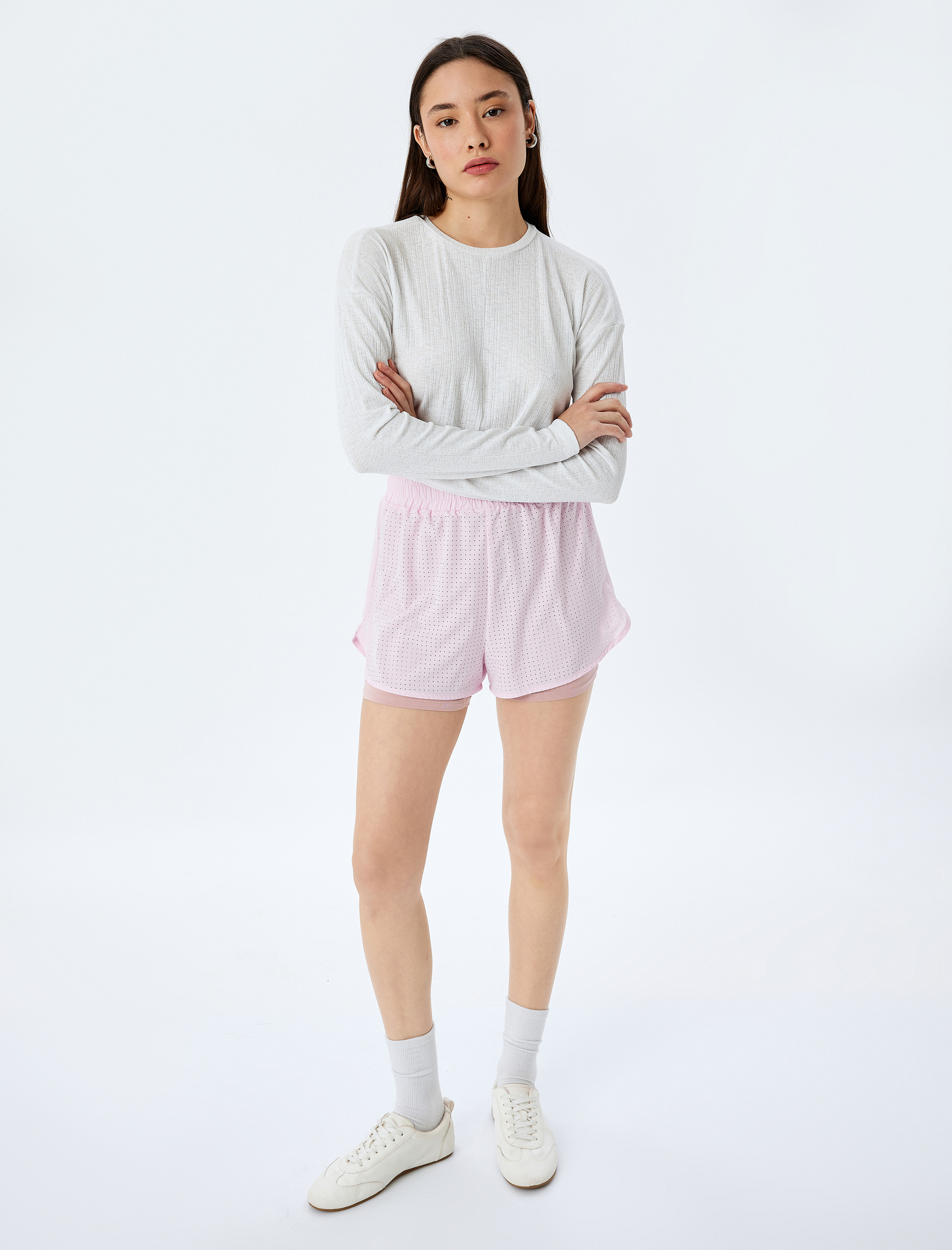   Yüksek Bel Taytlı Renk Bloklu Beli Lastikli Spor Şort