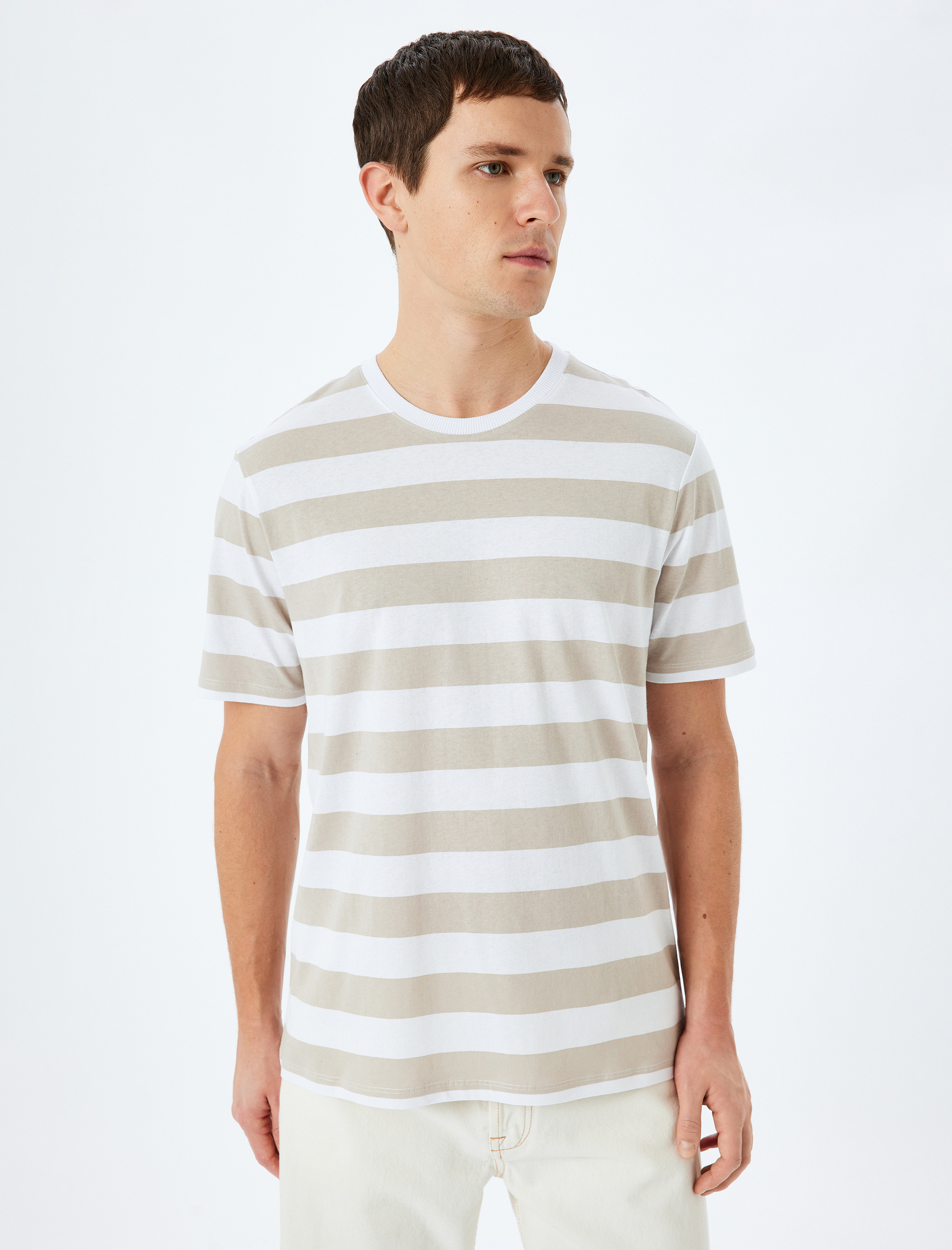   Bisiklet Yaka Pamuklu Regular Fit Kısa Kollu Çizgili Tişört