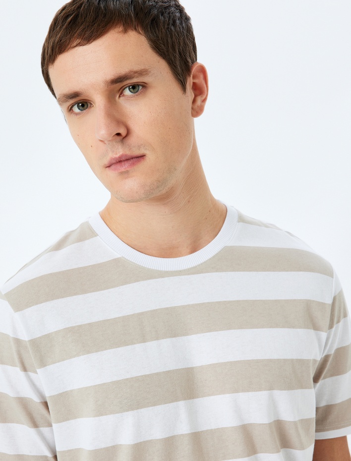  Bisiklet Yaka Pamuklu Regular Fit Kısa Kollu Çizgili Tişört