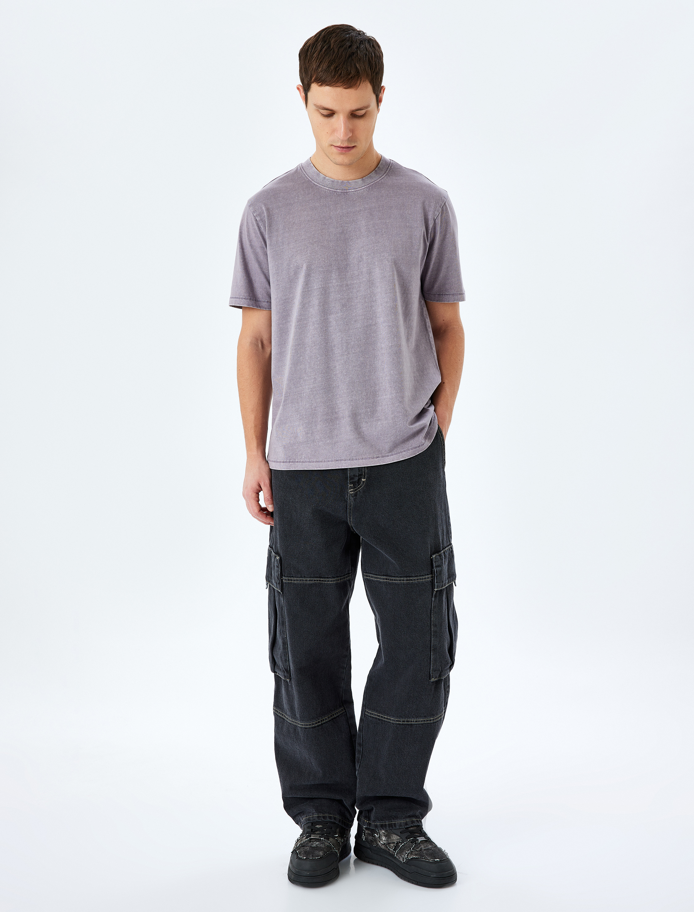   Pamuklu Yıkamalı Regular Fit Kısa Kollu Bisiklet Yaka Tişört