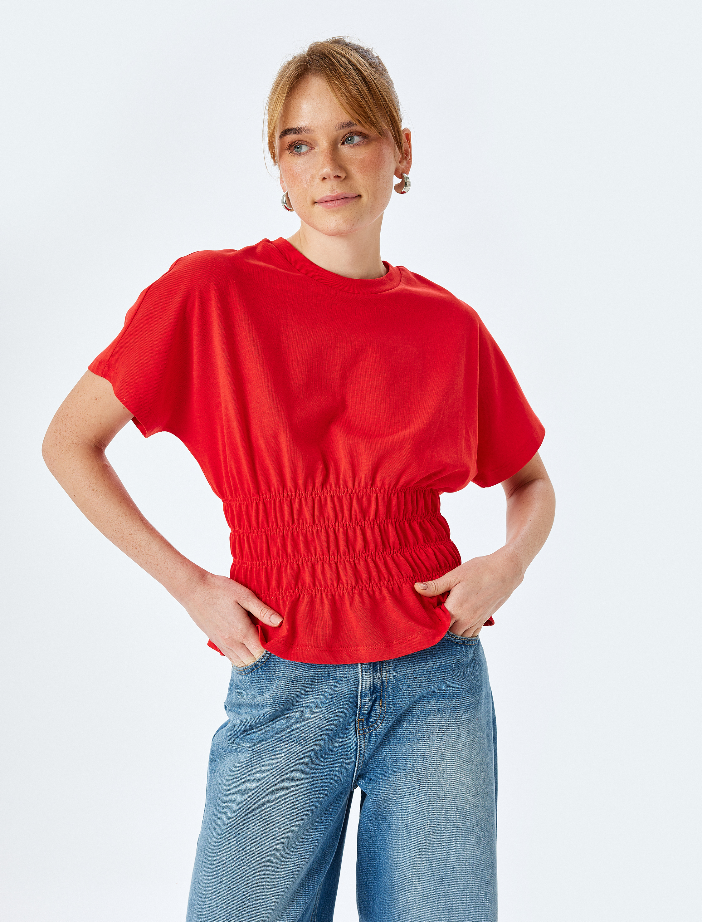   Pamuklu Bisiklet Yaka Kısa Kollu Gipeli Tişört