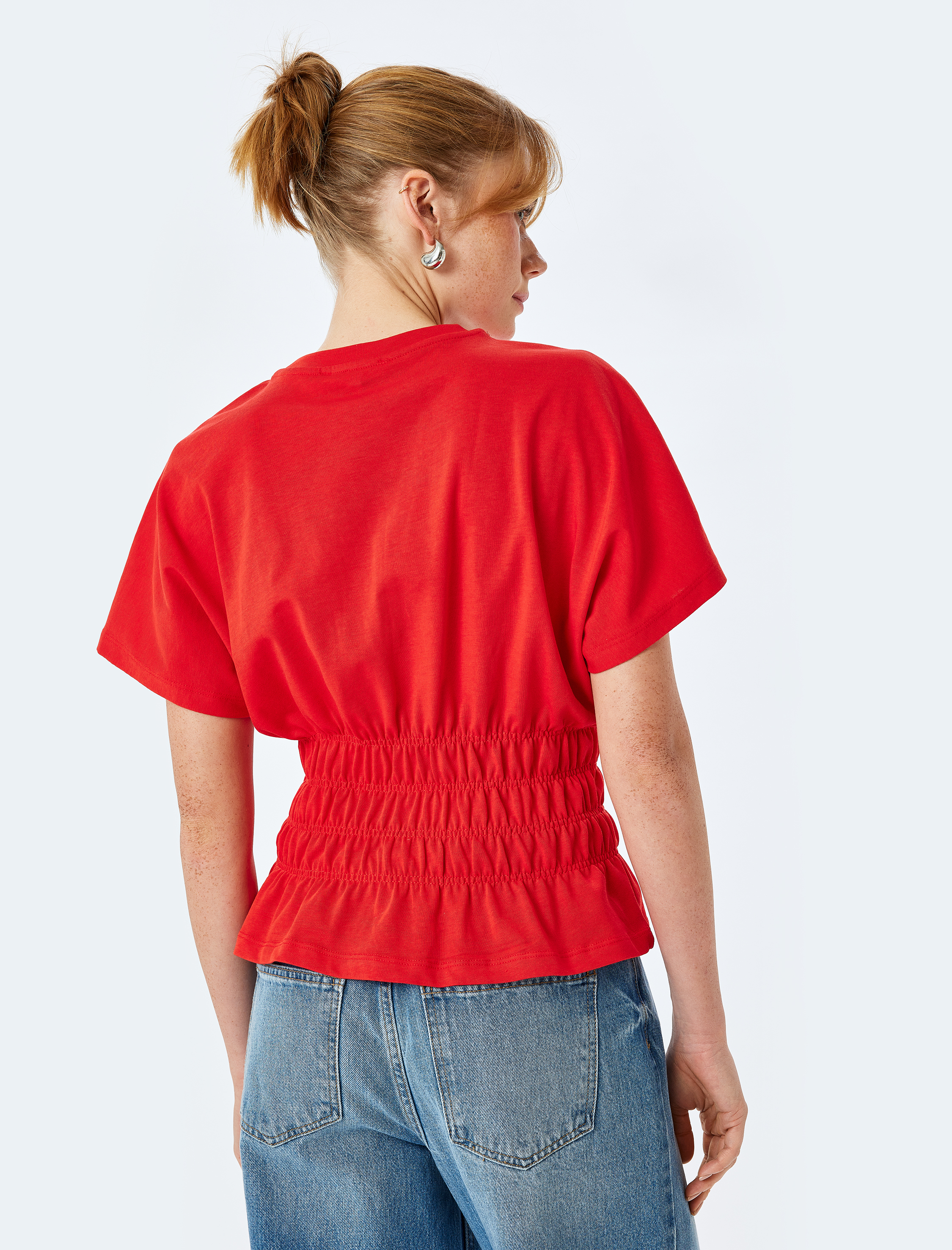   Pamuklu Bisiklet Yaka Kısa Kollu Gipeli Tişört