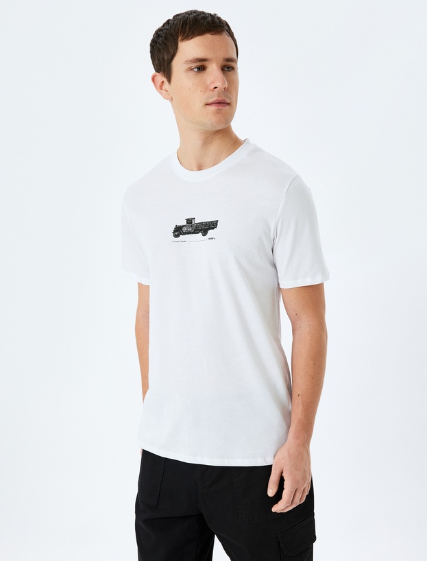 Kısa Kollu Pamuklu Bisiklet Yaka Baskılı Slim Fit Tişört_0