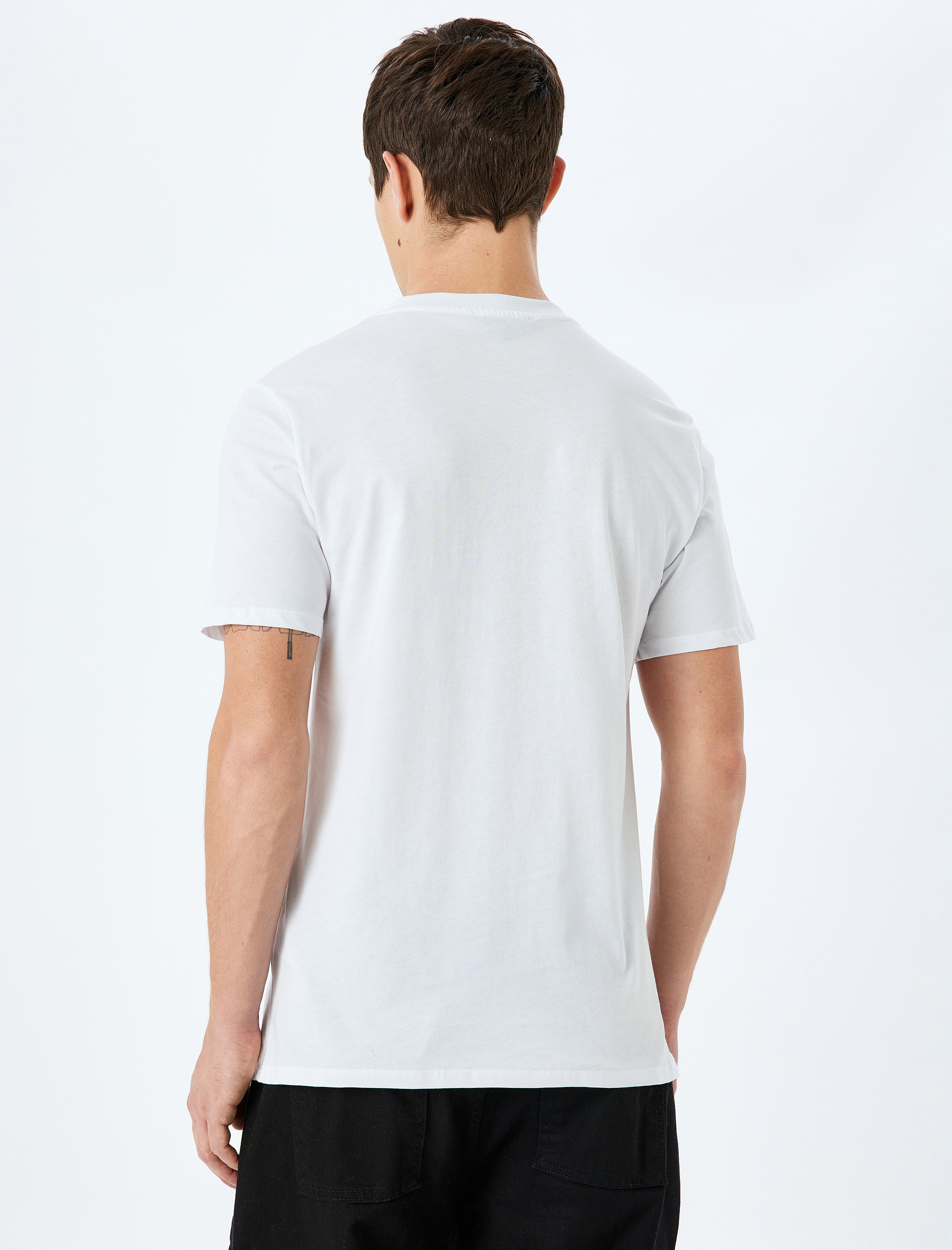   Kısa Kollu Pamuklu Bisiklet Yaka Baskılı Slim Fit Tişört