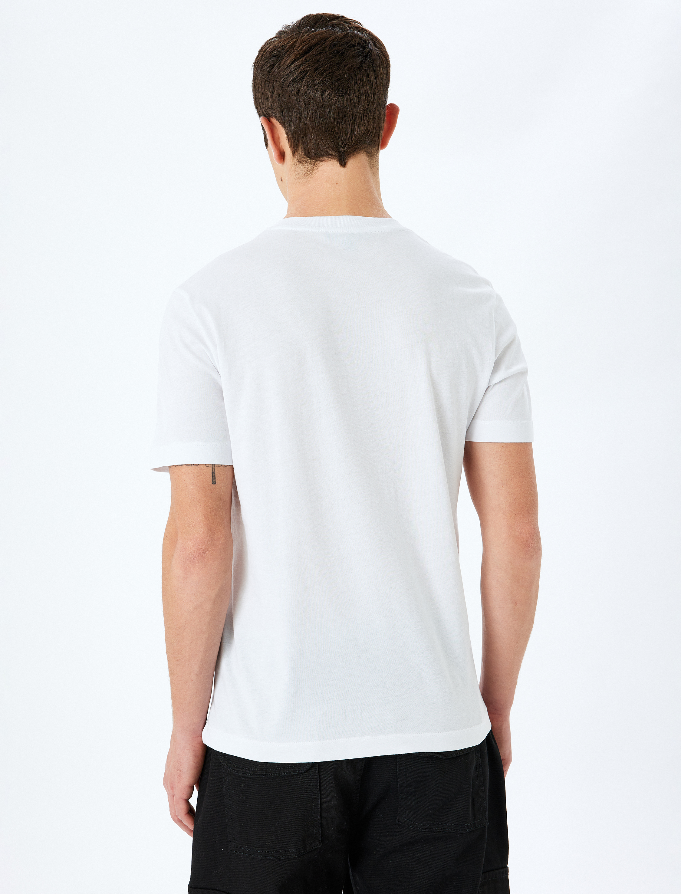   Kısa Kollu Bisiklet Yaka Slogan Baskılı Pamuklu Slim Fit Tişört