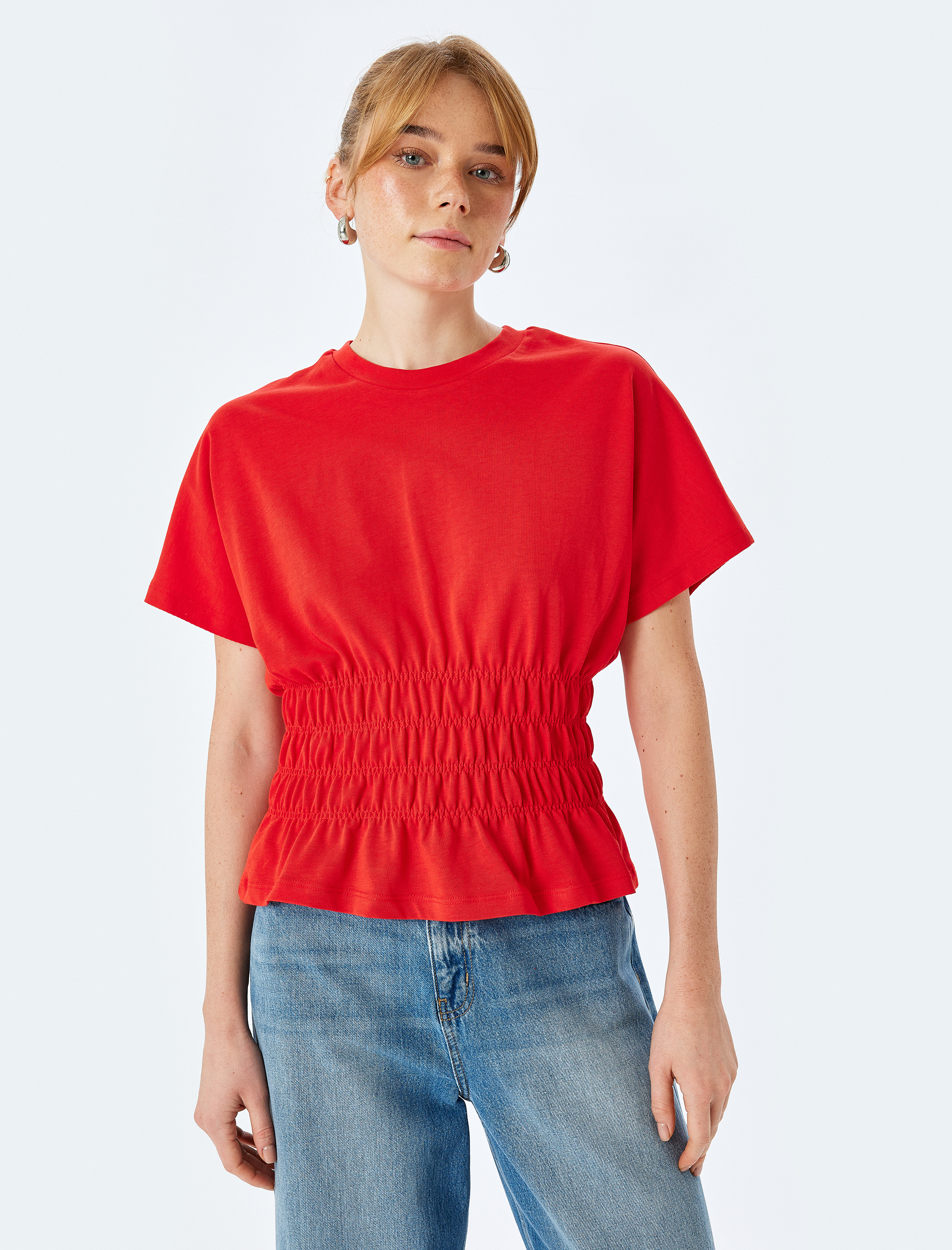   Pamuklu Bisiklet Yaka Kısa Kollu Gipeli Tişört