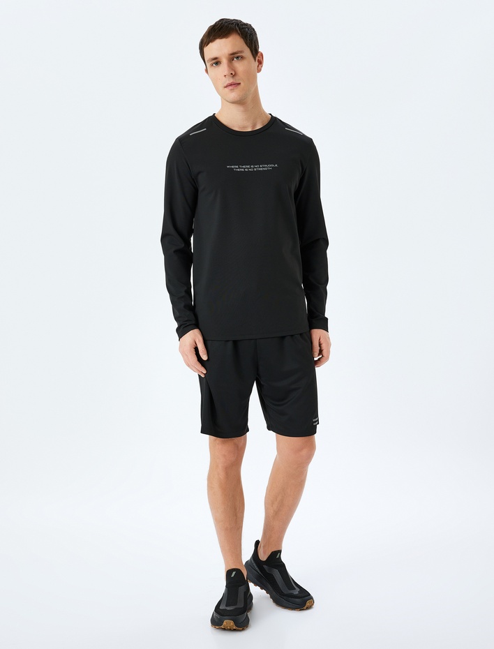  Uzun Kollu Bisiklet Yaka Slogan Baskılı Spor Tişört