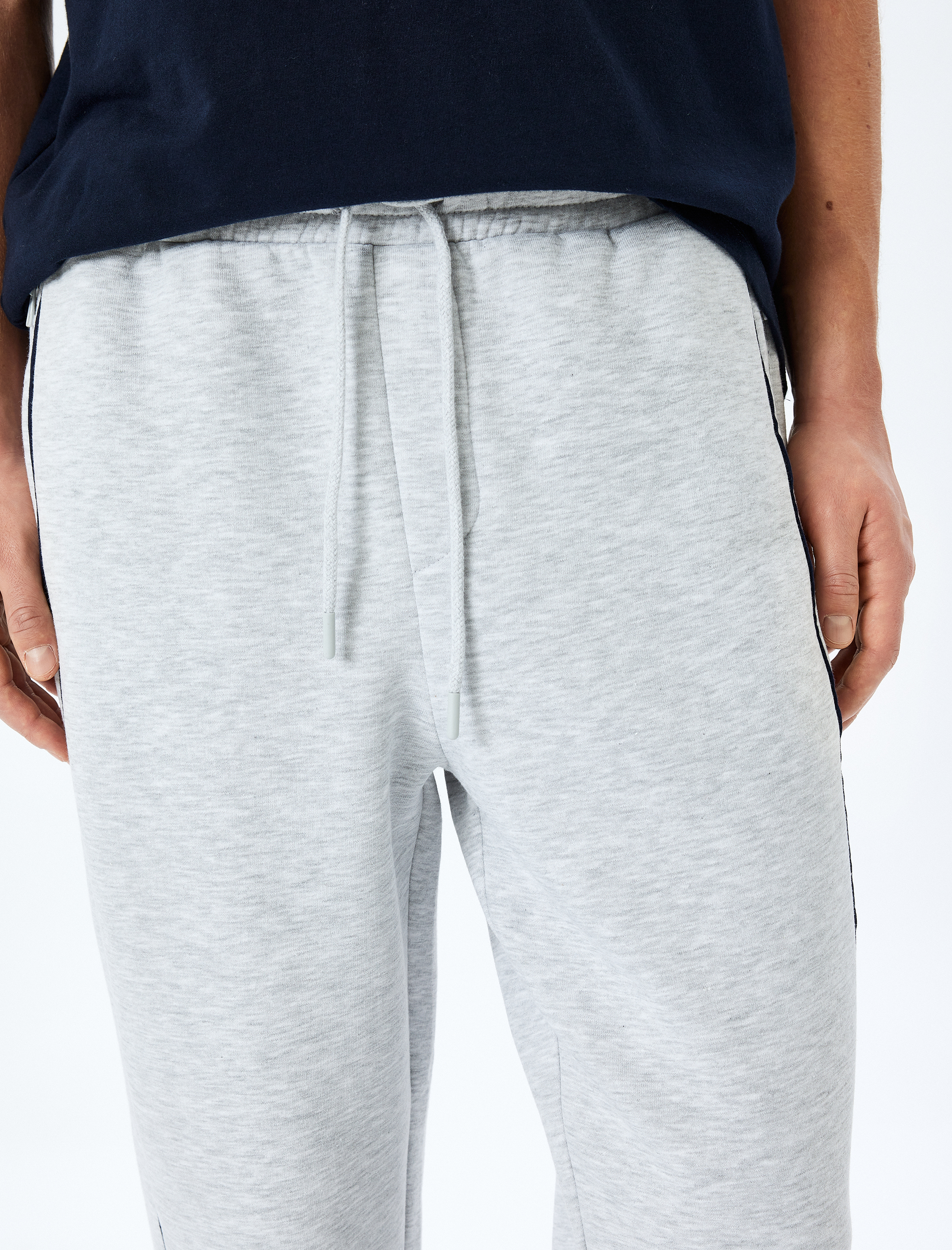   Fermuarlı Cepli Dikiş Detaylı Şardonlu Pamuk Karışımlı Beli Bağcıklı Kışlık Eşofman Altı