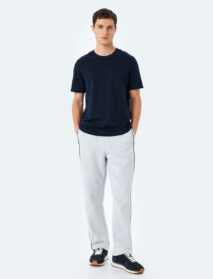  Fermuarlı Cepli Dikiş Detaylı Şardonlu Pamuk Karışımlı Beli Bağcıklı Kışlık Eşofman Altı