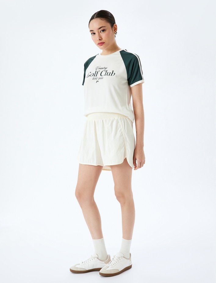  Kısa Reglan Kol Kolej Baskılı Bisiklet Yaka Tişört