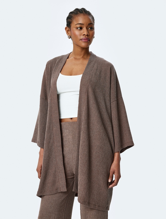  Viskon Karışımlı Rahat Kalıp Geniş Uzun Kollu Kimono