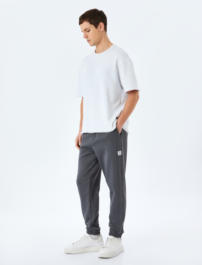  Pamuk Karışımlı Cepli Dikiş Detaylı Şardonlu Lastikli Paça Beli Bağcıklı Jogger Kışlık Eşofman Altı