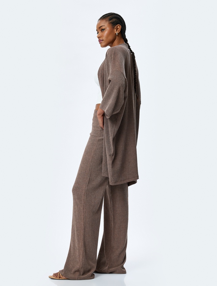  Rahat Kalıp Dokulu Dökümlü Bol Paça Pantolon