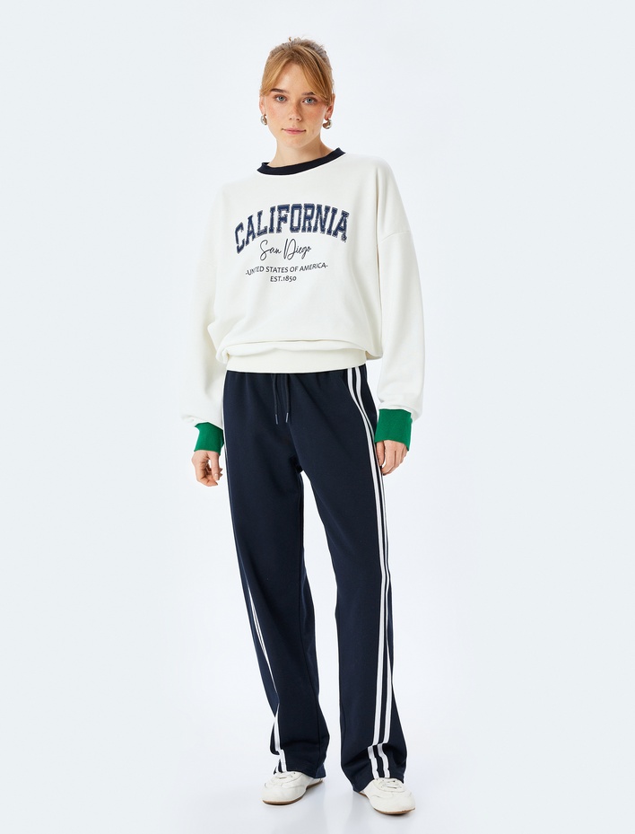  Bisiklet Yaka Uzun Kollu Baskılı Oversize Sweatshirt