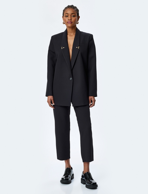Aksesuar Detaylı Kruvaze Oversize Blazer Ceket_1
