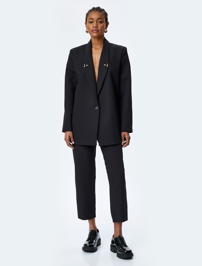  Aksesuar Detaylı Kruvaze Oversize Blazer Ceket