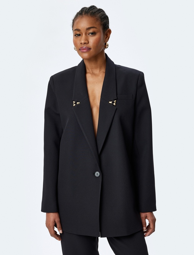 Aksesuar Detaylı Kruvaze Oversize Blazer Ceket_2