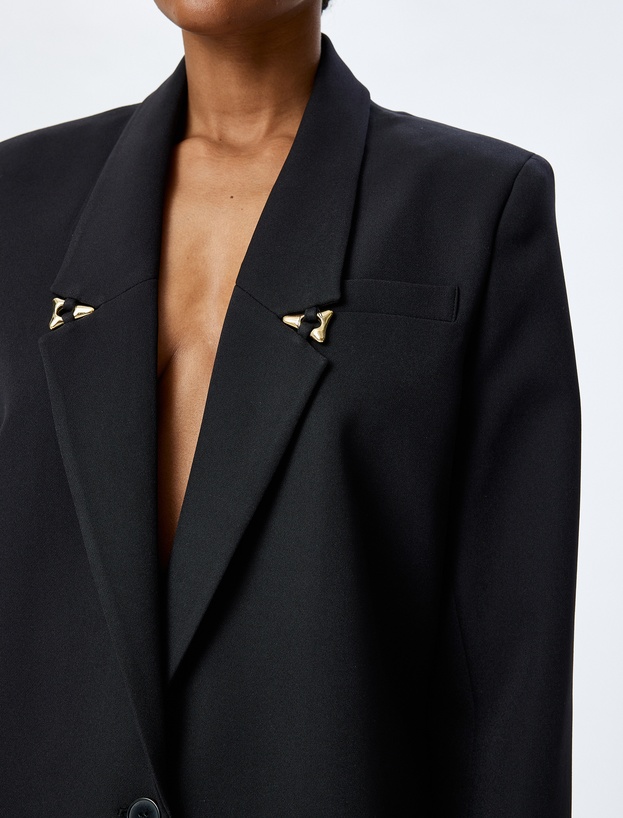 Aksesuar Detaylı Kruvaze Oversize Blazer Ceket_4