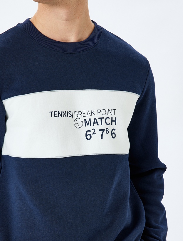 Bisiklet Yaka Renk Bloklu Pamuk Karışımlı Slogan Baskılı Sweatshirt_4