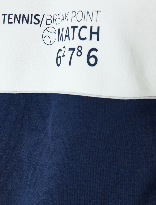 Bisiklet Yaka Renk Bloklu Pamuk Karışımlı Slogan Baskılı Sweatshirt_5