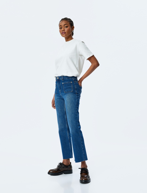 İspanyol Paça Düğmeli Normal Bel Denim Pantolon -  Flare Jeans_0