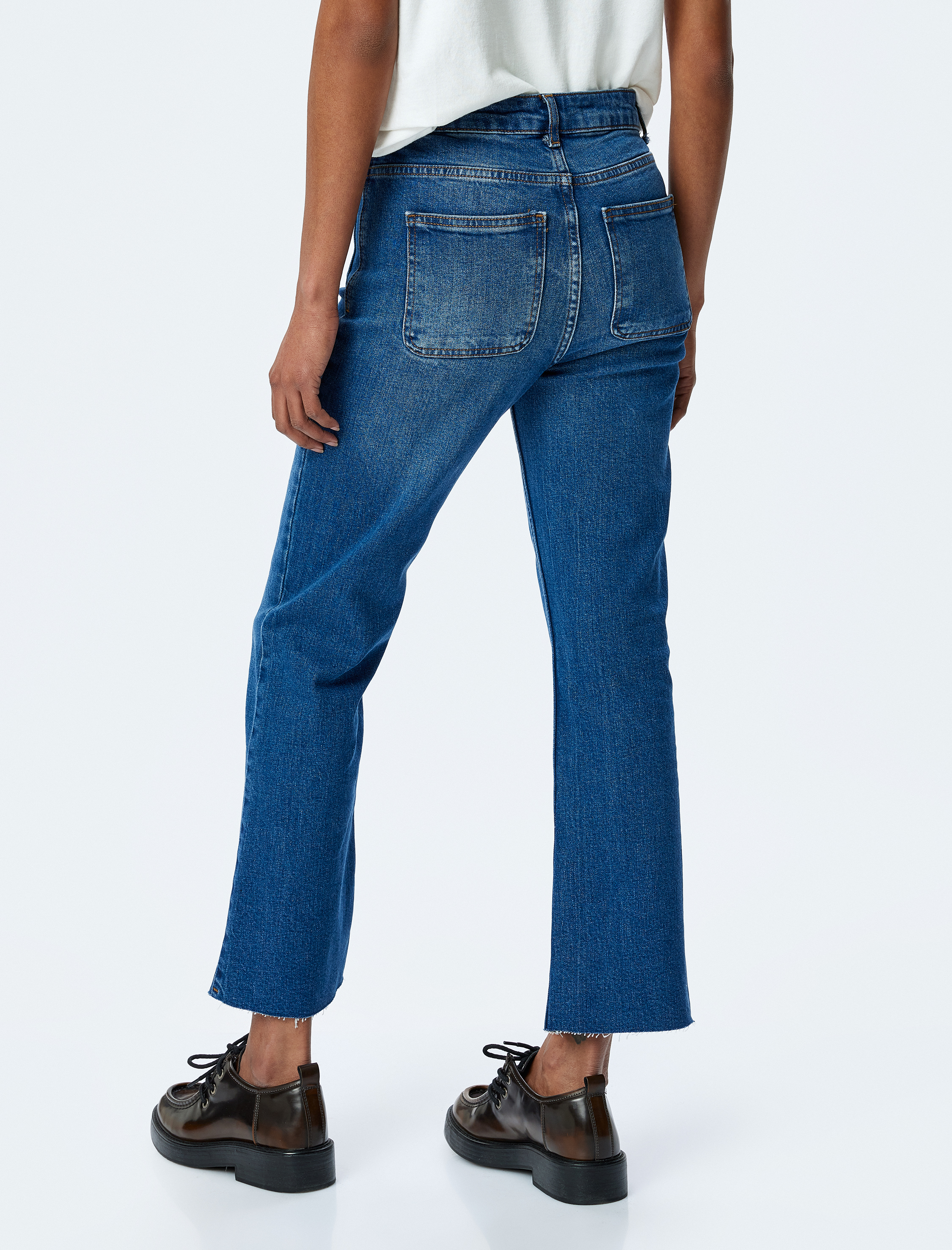   İspanyol Paça Düğmeli Normal Bel Denim Pantolon -  Kick Flare Jeans