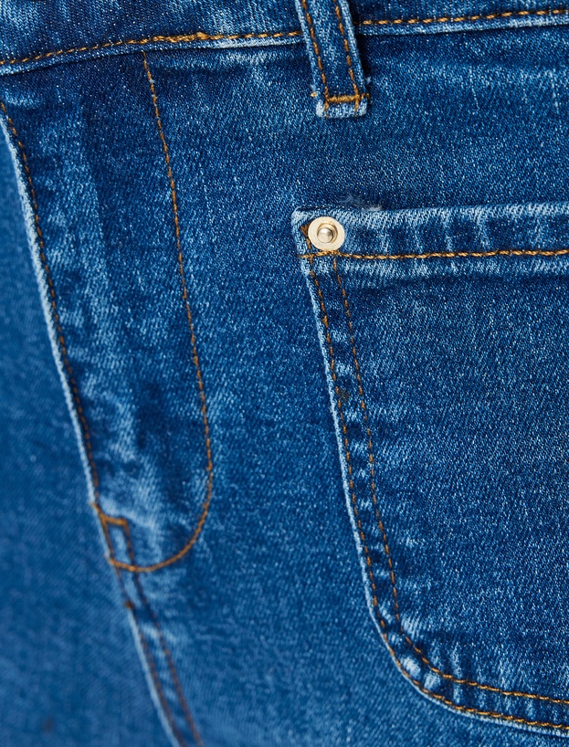 İspanyol Paça Düğmeli Normal Bel Denim Pantolon -  Flare Jeans_5