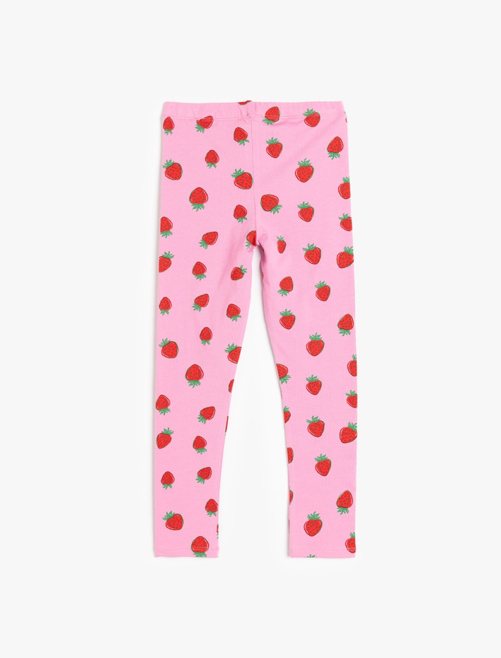 Kız Çocuk Pamuklu Çilek Desenli Beli Lastikli Uzun Tayt