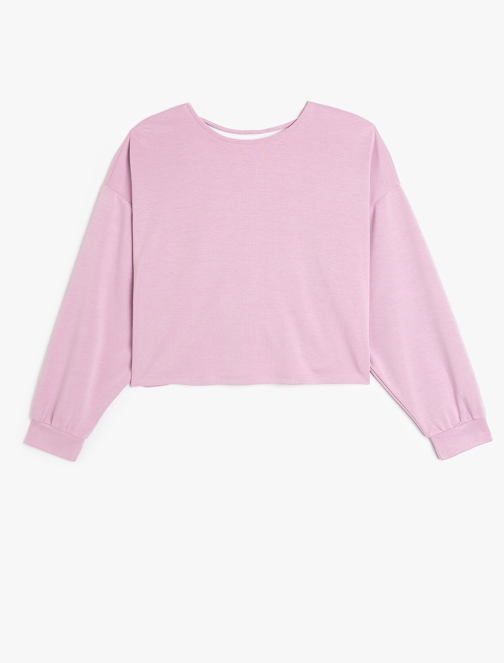  Arkası Pencere Detaylı Uzun Kollu Bisiklet Yaka Modal Bluz