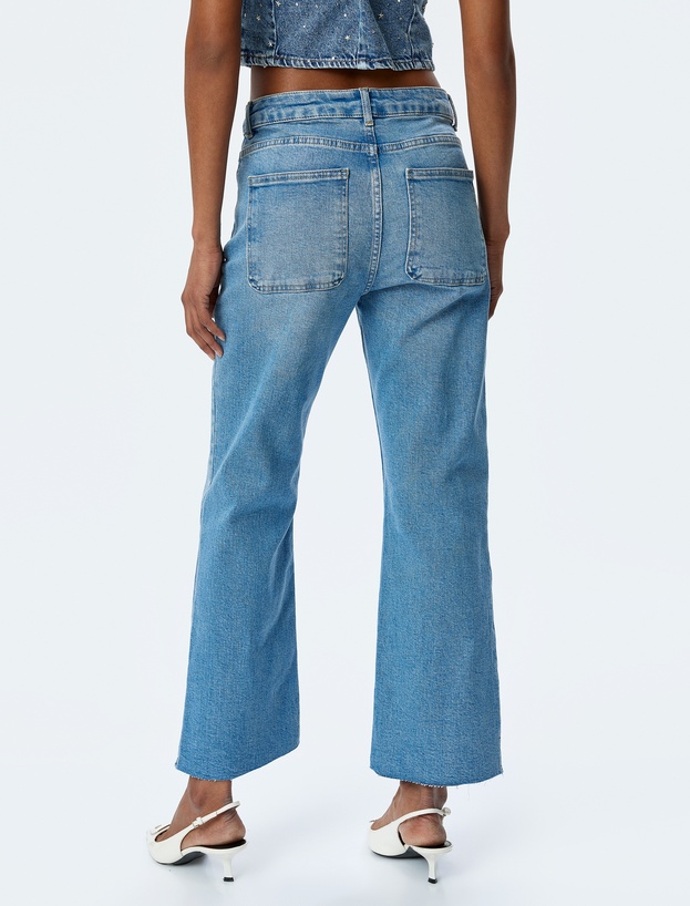 İspanyol Paça Düğmeli Normal Bel Denim Pantolon -  Flare Jeans_3