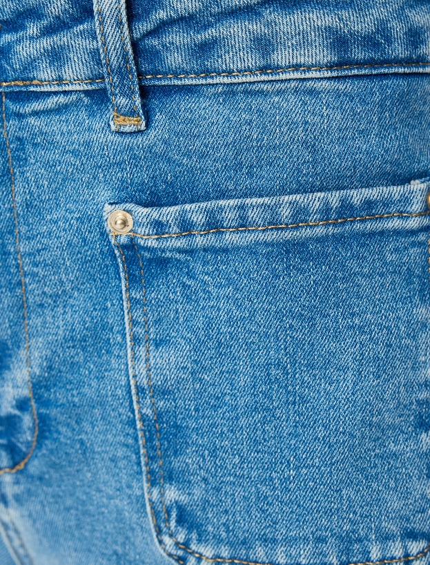 İspanyol Paça Düğmeli Normal Bel Denim Pantolon -  Flare Jeans_5