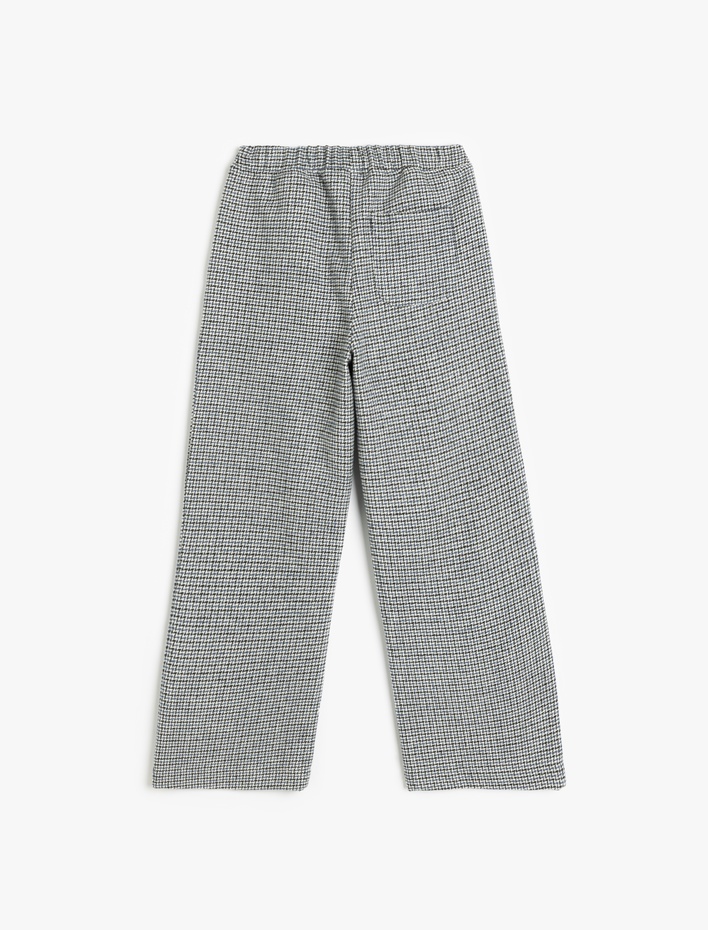 Kız Çocuk Cep Detaylı Pileli Ekoseli Bol Paça Pantolon