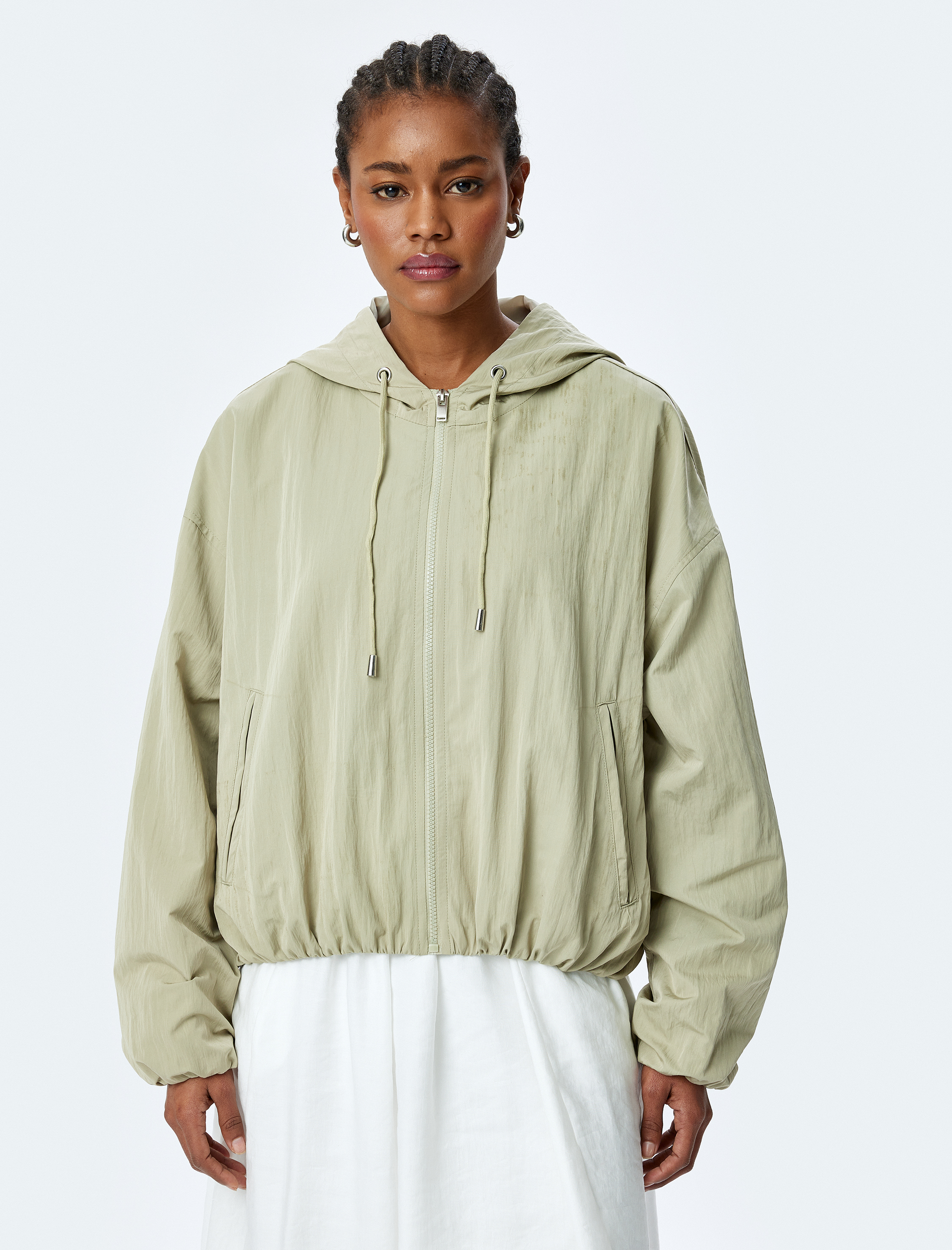   Cepli Astarlı Fermuarlı Rahat Kalıp Kapüşonlu Rüzgarlık