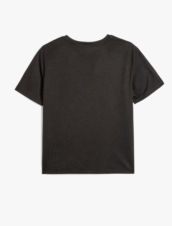  Viskon Kumaş Karışımlı Bisiklet Yaka Kısa Kollu Balerin Baskılı Tişört