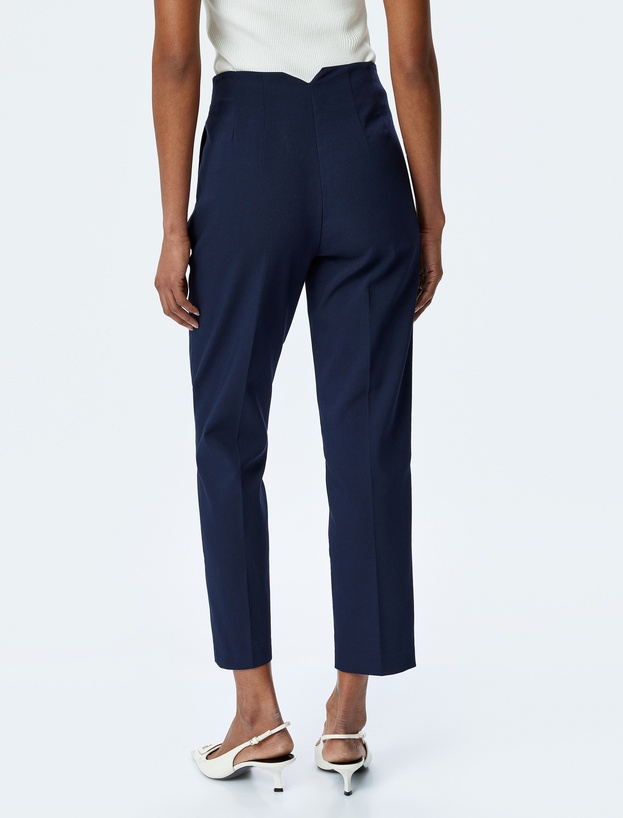Yüksek Bel Slim Fit Cigarette Kesim Kumaş Pantolon_3