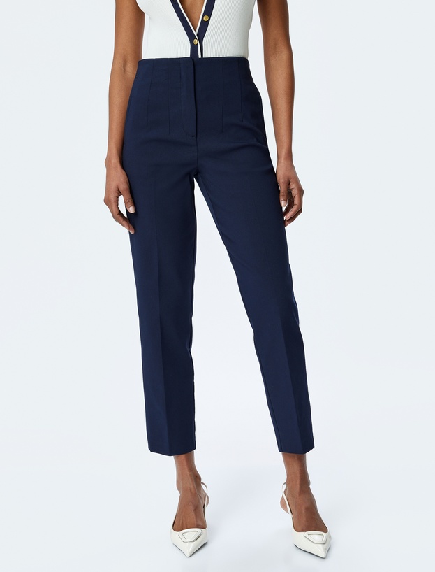 Yüksek Bel Slim Fit Cigarette Kesim Kumaş Pantolon_2