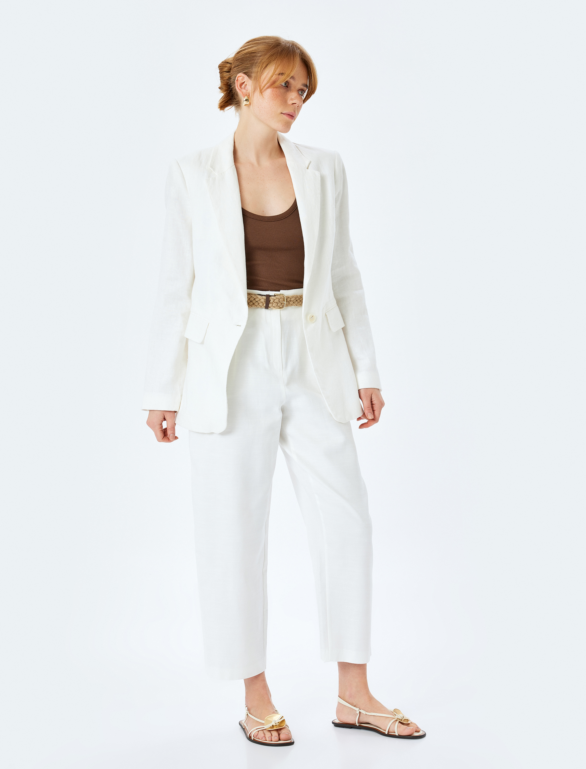   Cepli Kemerli Yüksek Bel Astarsız Havuç Kesim Kumaş Pantolon